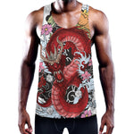 Red Japanese Dragon Tattoo Print Training Tank Top