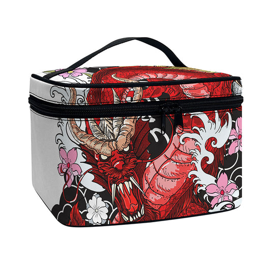 Red Japanese Dragon Tattoo Print Travel Makeup Bag