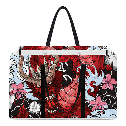 Red Japanese Dragon Tattoo Print Utility Tote Bag