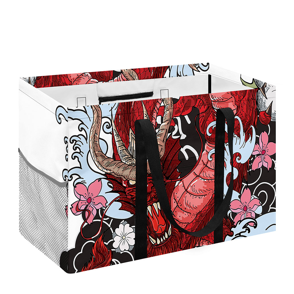 Red Japanese Dragon Tattoo Print Utility Tote Bag