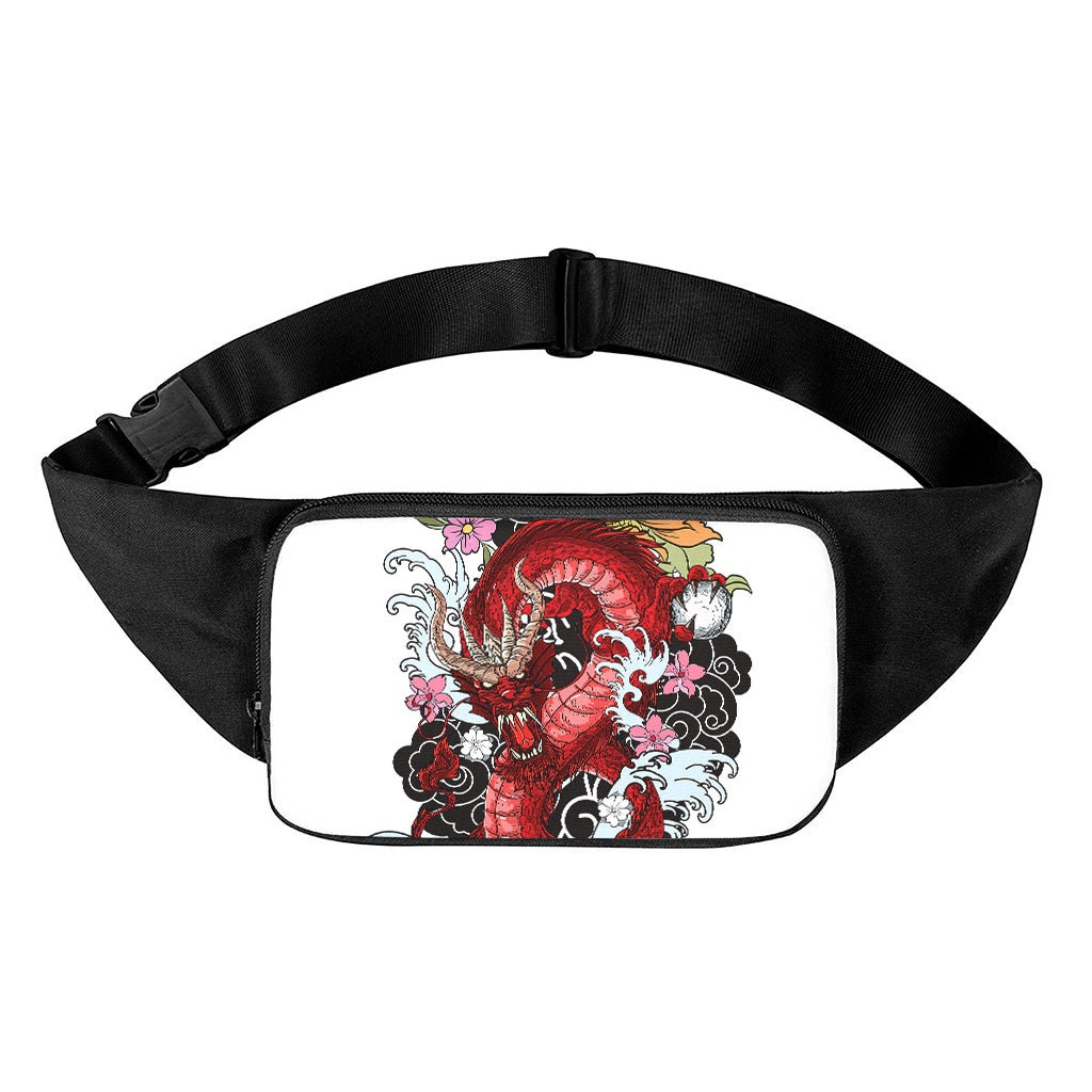 Red Japanese Dragon Tattoo Print Waist Bag