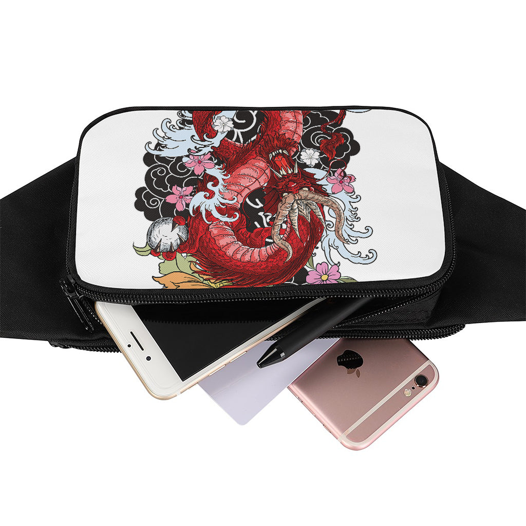 Red Japanese Dragon Tattoo Print Waist Bag