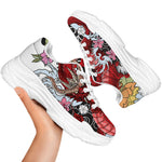 Red Japanese Dragon Tattoo Print White Chunky Shoes