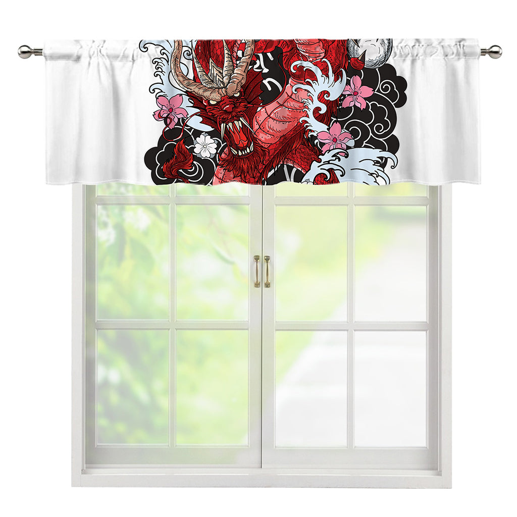 Red Japanese Dragon Tattoo Print Window Valance