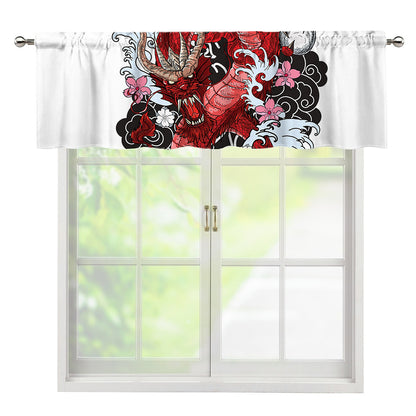 Red Japanese Dragon Tattoo Print Window Valance