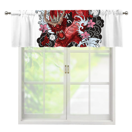 Red Japanese Dragon Tattoo Print Window Valance