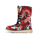 Red Japanese Dragon Tattoo Print Winter Boots