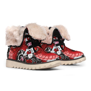 Red Japanese Dragon Tattoo Print Winter Boots