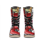 Red Japanese Dragon Tattoo Print Winter Boots