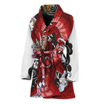 Red Japanese Dragon Tattoo Print Women's Bathrobe