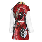 Red Japanese Dragon Tattoo Print Women's Bathrobe