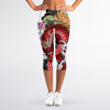 Red Japanese Dragon Tattoo Print Women's Capri Leggings