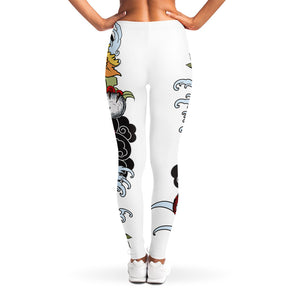 Red Japanese Dragon Tattoo Print Women's Leggings