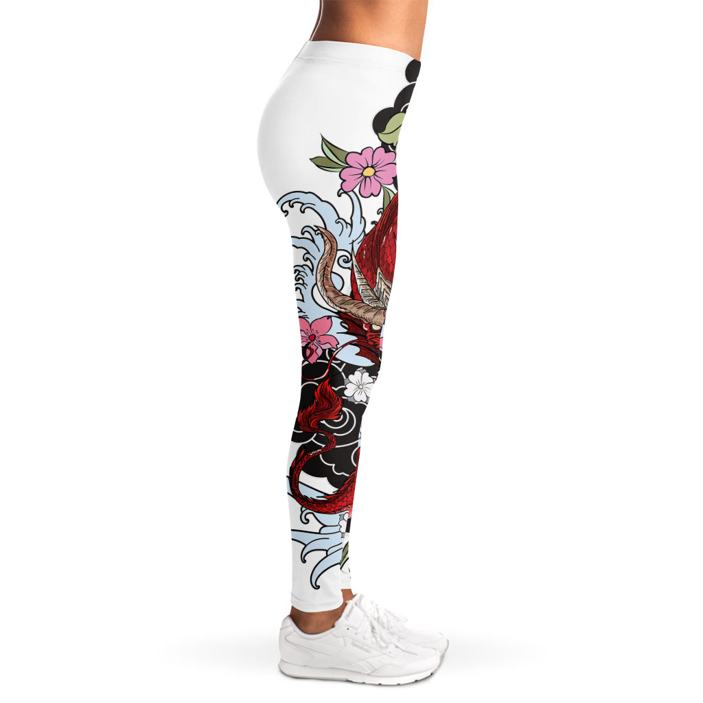 Red Japanese Dragon Tattoo Print Women's Leggings