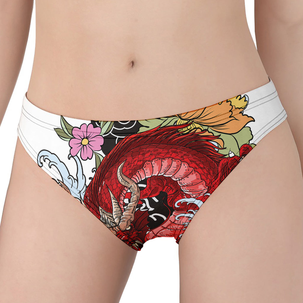Red Japanese Dragon Tattoo Print Women's Panties