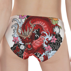 Red Japanese Dragon Tattoo Print Women's Panties