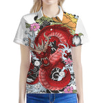 Red Japanese Dragon Tattoo Print Women's Polo Shirt