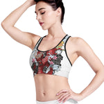 Red Japanese Dragon Tattoo Print Women's Sports Bra