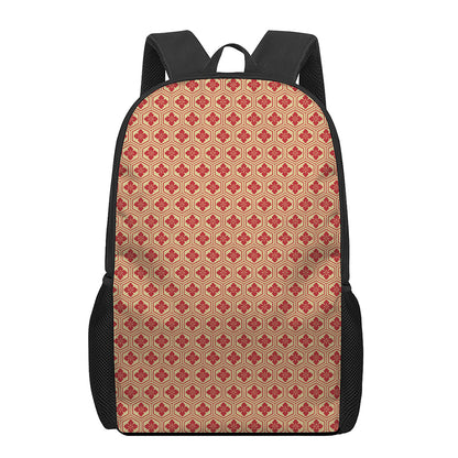 Red Japanese Flower Pattern Print 17 Inch Backpack