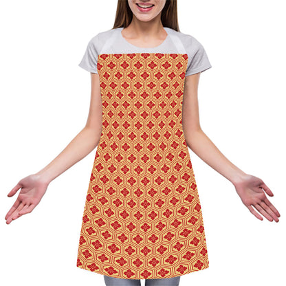 Red Japanese Flower Pattern Print Adjustable Apron
