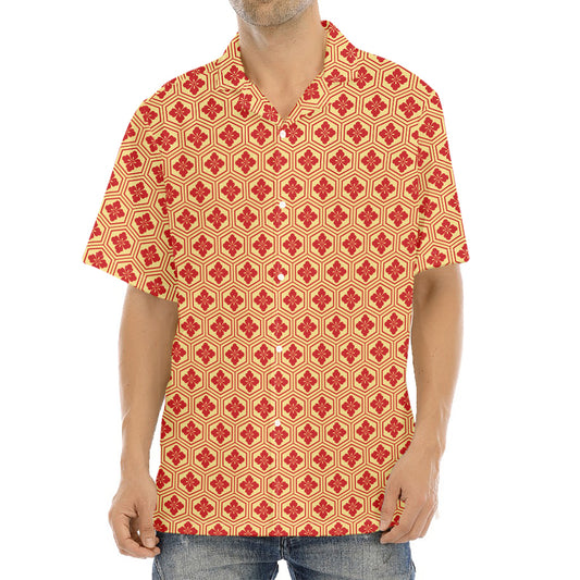 Red Japanese Flower Pattern Print Aloha Shirt
