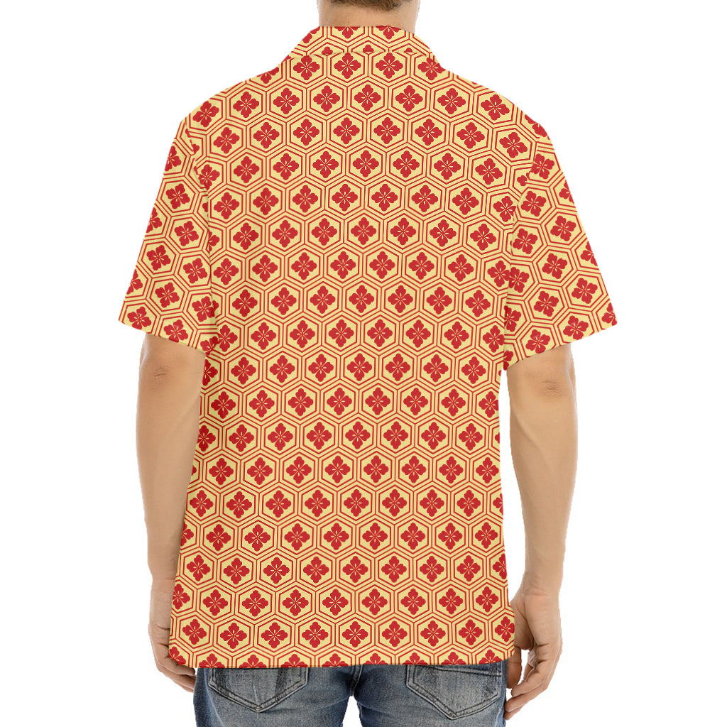 Red Japanese Flower Pattern Print Aloha Shirt
