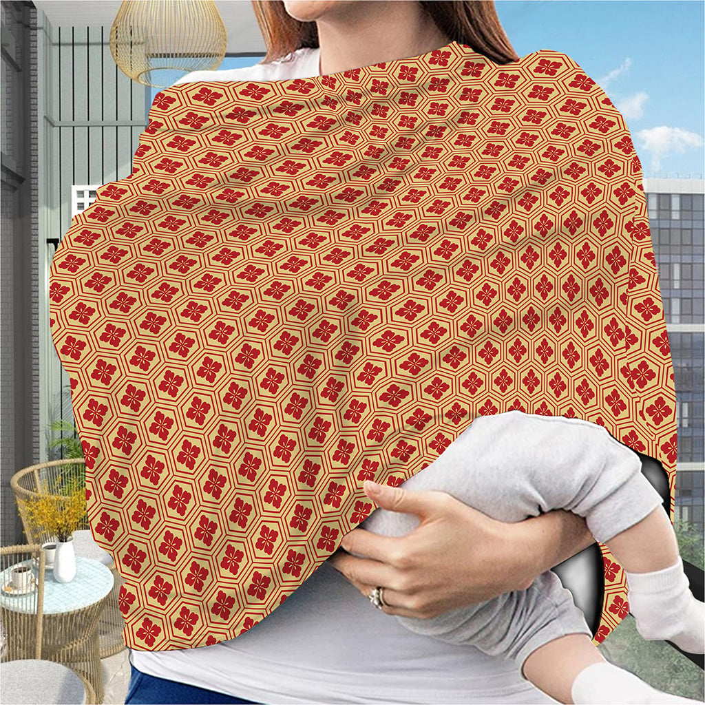 Red Japanese Flower Pattern Print Baby Seat Cover