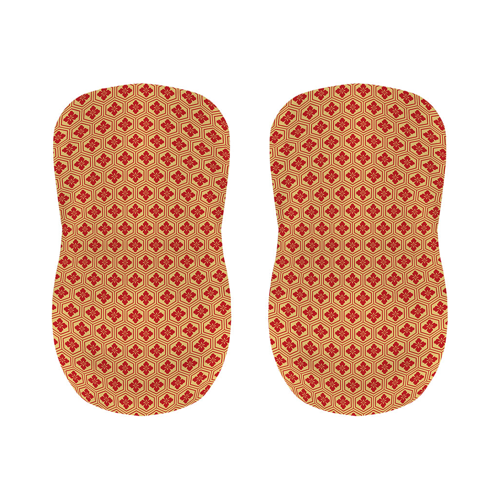 Red Japanese Flower Pattern Print Bar Stool Covers