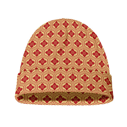 Red Japanese Flower Pattern Print Beanie