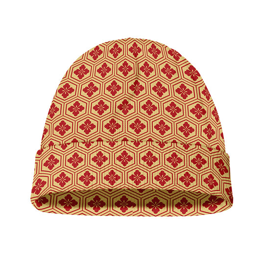 Red Japanese Flower Pattern Print Beanie