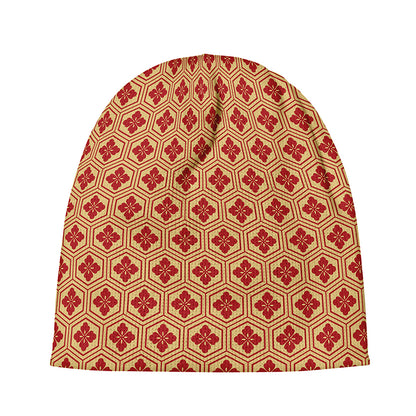 Red Japanese Flower Pattern Print Beanie