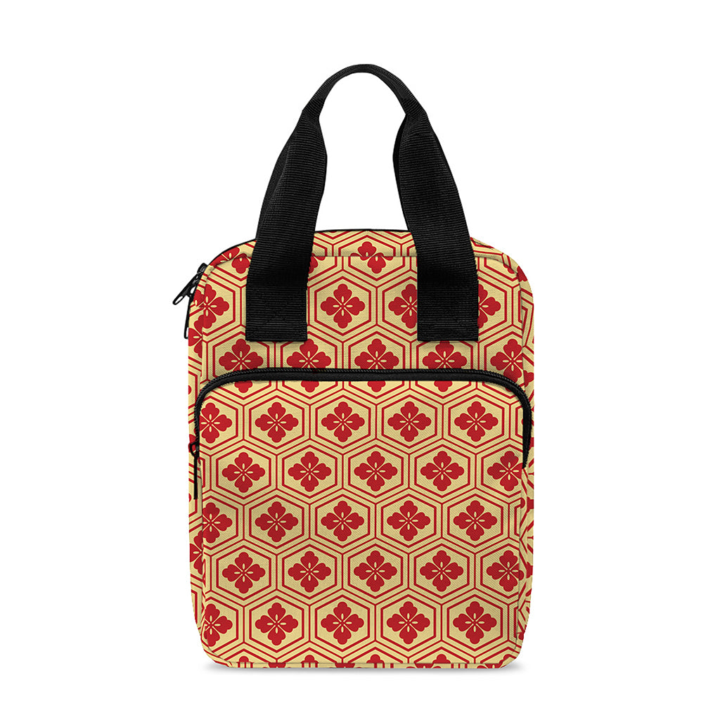 Red Japanese Flower Pattern Print Bible Tote Bag