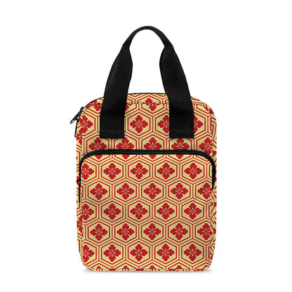 Red Japanese Flower Pattern Print Bible Tote Bag
