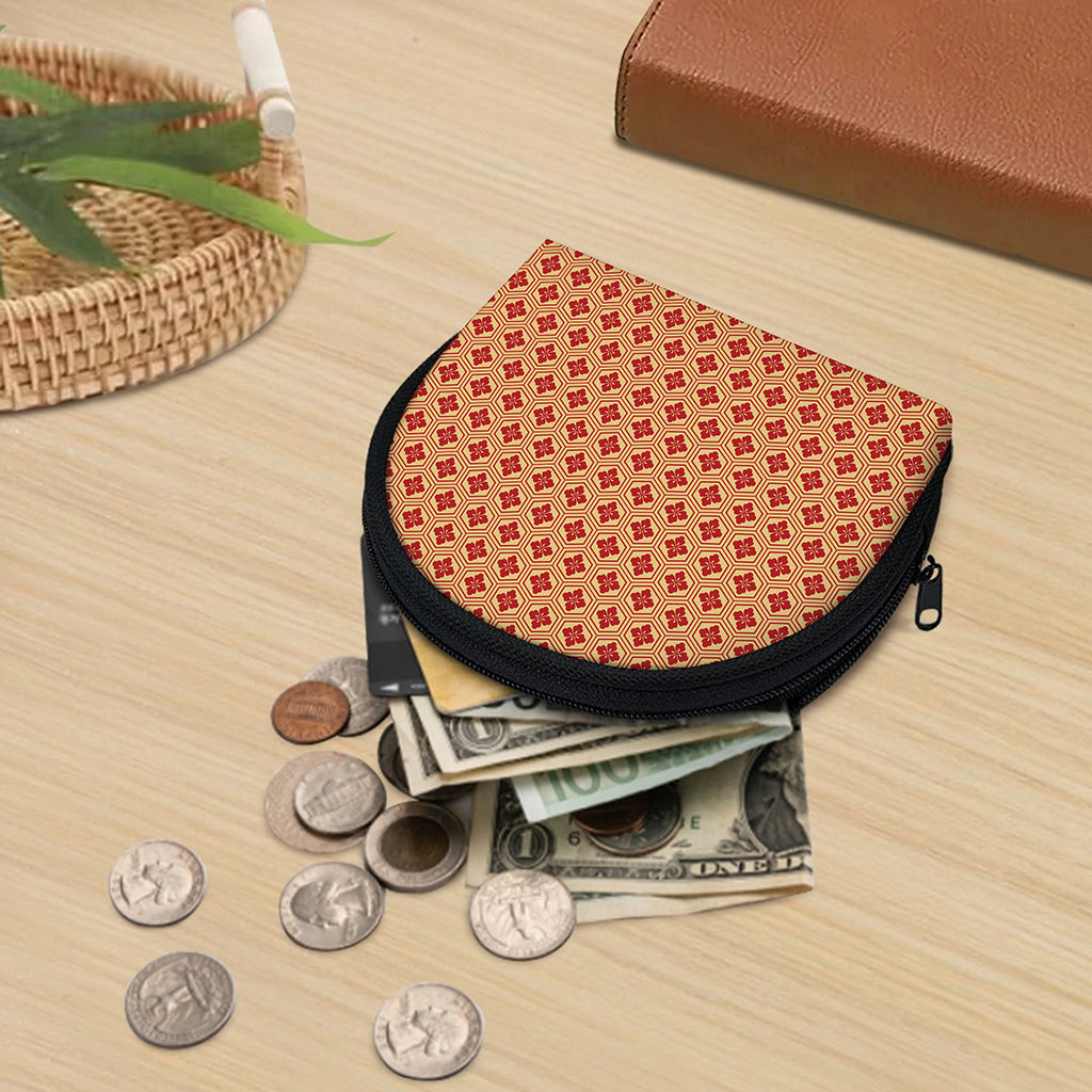 Red Japanese Flower Pattern Print Coin Purse