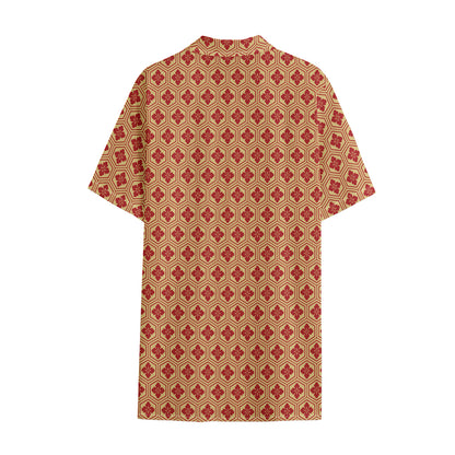 Red Japanese Flower Pattern Print Cotton Hawaiian Shirt