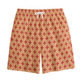 Red Japanese Flower Pattern Print Cotton Shorts
