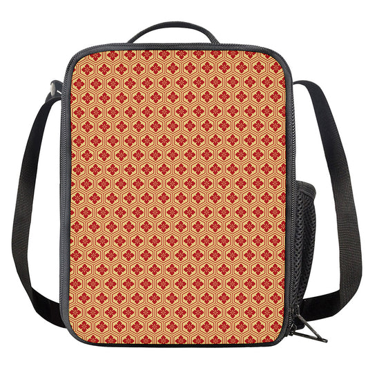 Red Japanese Flower Pattern Print Crossbody Lunch Bag