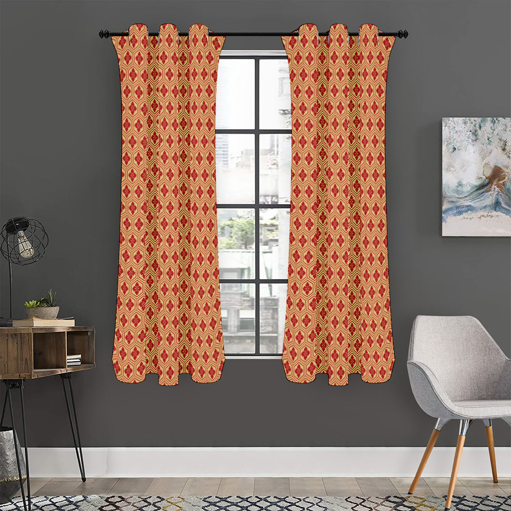 Red Japanese Flower Pattern Print Curtain