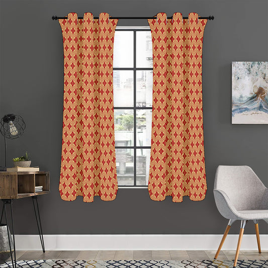 Red Japanese Flower Pattern Print Curtain
