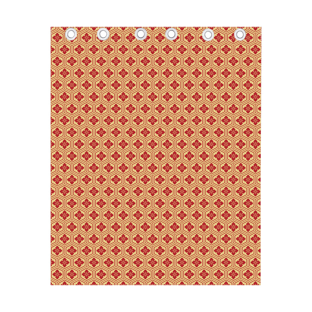 Red Japanese Flower Pattern Print Curtain
