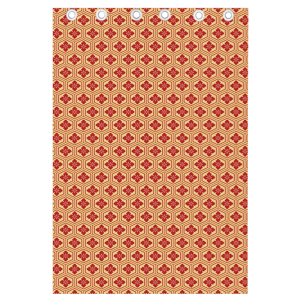 Red Japanese Flower Pattern Print Curtain