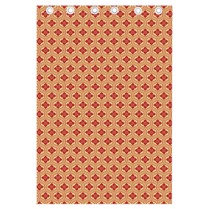 Red Japanese Flower Pattern Print Curtain