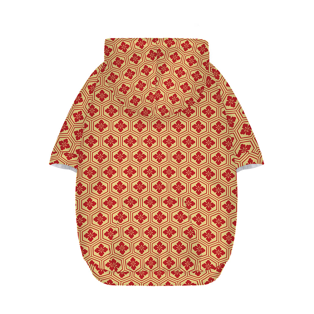 Red Japanese Flower Pattern Print Dog Zip Up Hoodie