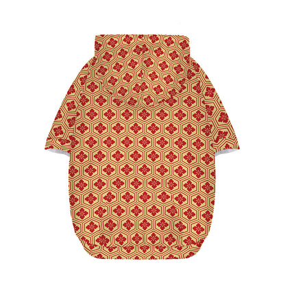 Red Japanese Flower Pattern Print Dog Zip Up Hoodie