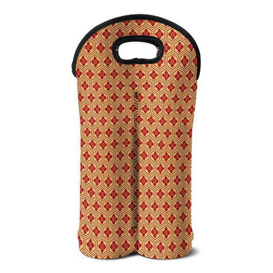 Red Japanese Flower Pattern Print Double Neoprene Wine Tote