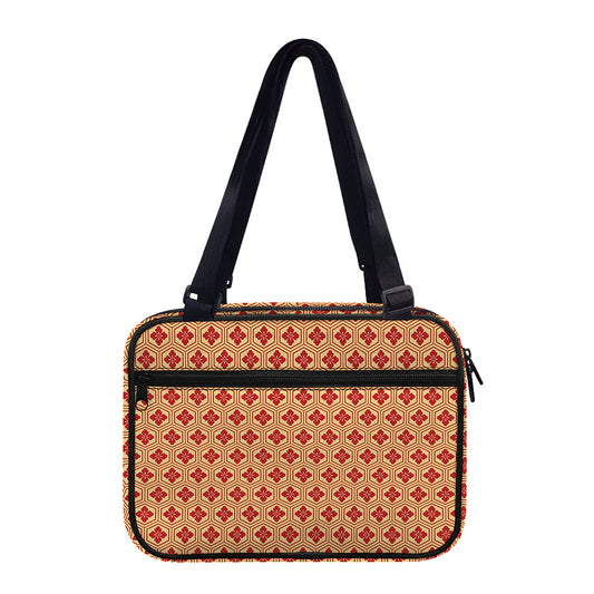Red Japanese Flower Pattern Print Double Strap Bible Bag
