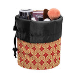Red Japanese Flower Pattern Print Drawstring Makeup Bag