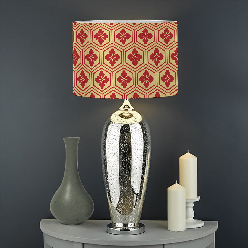 Red Japanese Flower Pattern Print Drum Lamp Shade