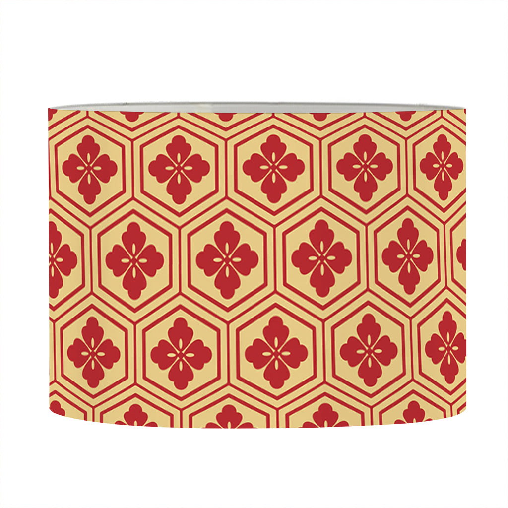 Red Japanese Flower Pattern Print Drum Lamp Shade