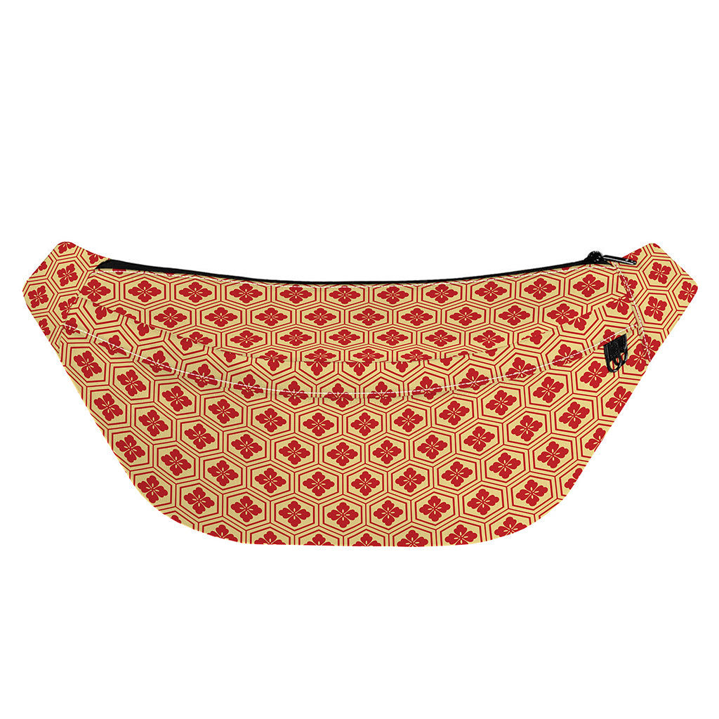 Red Japanese Flower Pattern Print Fanny Pack